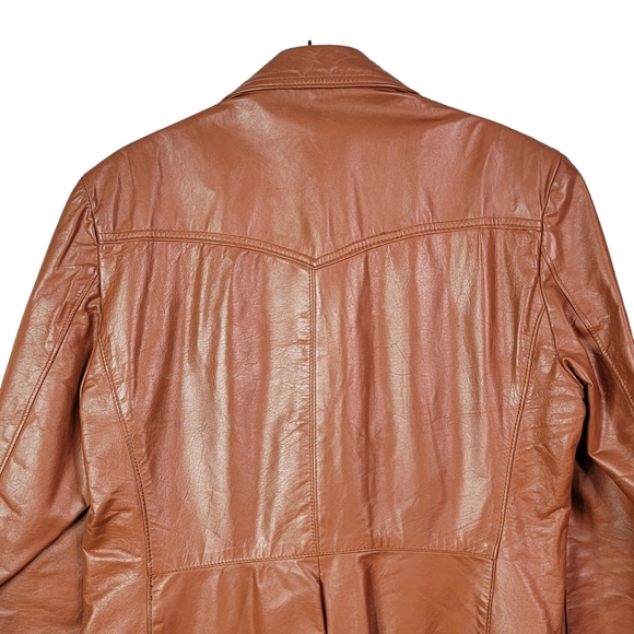 Sheplers Vintage Western Wear Genuine Leather Vented Mod Length Brwon Jacket 40 - Picture 10 of 16